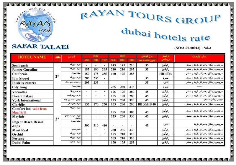 نرخ هتلهاي دبي